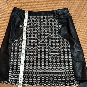 Mustard seed, medium, black and white mini skirt.  Faux lightweight leather trim